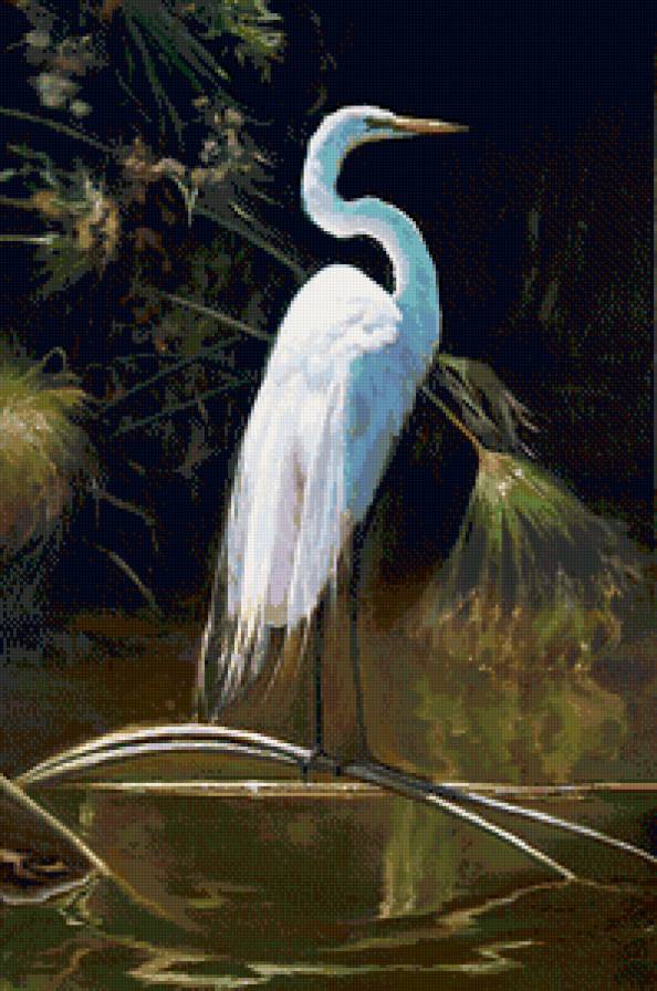 журавль - журавль, озеро, живопись, пруд, птица - предпросмотр