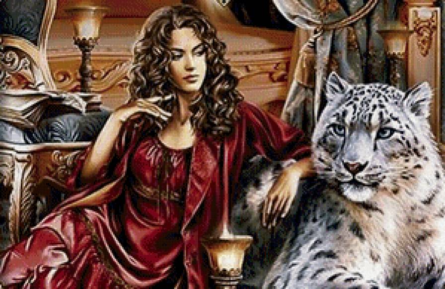 Девушка и белый тигр - красавица, животные, тигр, девушка, фэнтези - предпросмотр