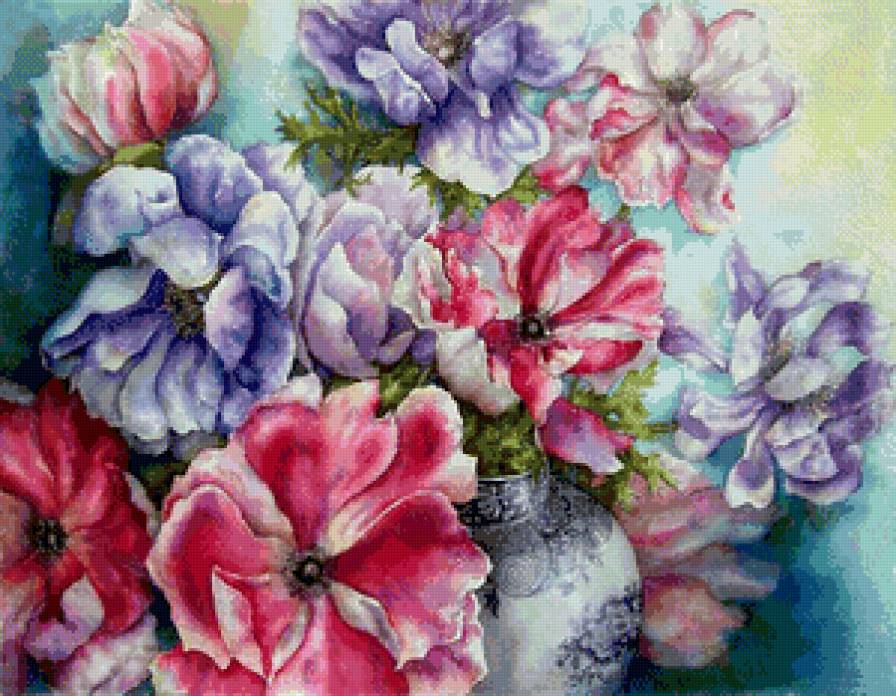 разноцветные акварельные маки - живопись, цветы, маки, букет, акварель, ваза - предпросмотр