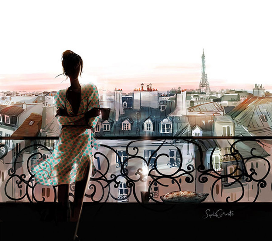 утро в париже - девушка, париж, пейзаж, город, франция, силуэт, утро, роман...