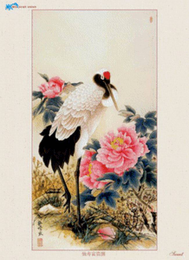 Цапля - китайская картина - предпросмотр