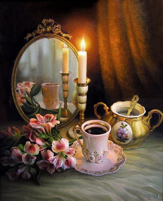 серия ,,для кухни" - кухнеа. натюрморт.чай.кофе.чашки.цветы - оригинал
