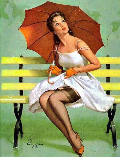 Под зонтом - pin up, девушка, пин ап, зонт - оригинал