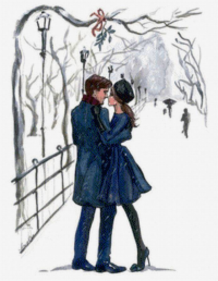влюбленные - любовь, рисунок, пара, зима - предпросмотр