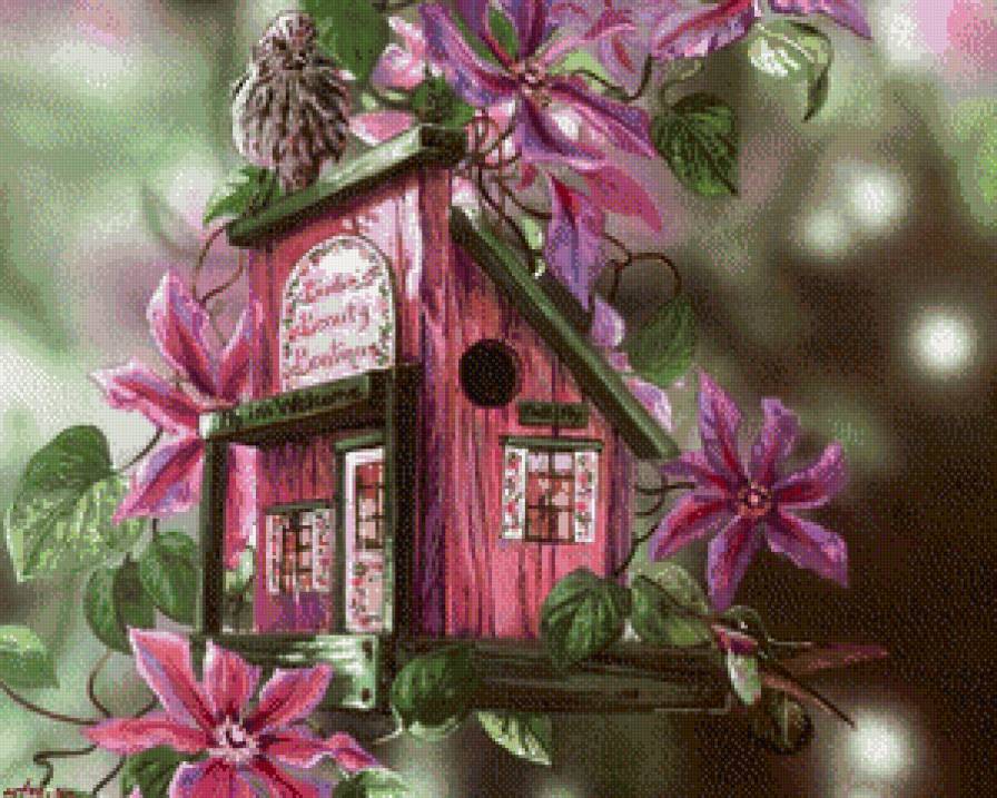 Птичий домик 2 - скворечник, птицы, цветы - предпросмотр