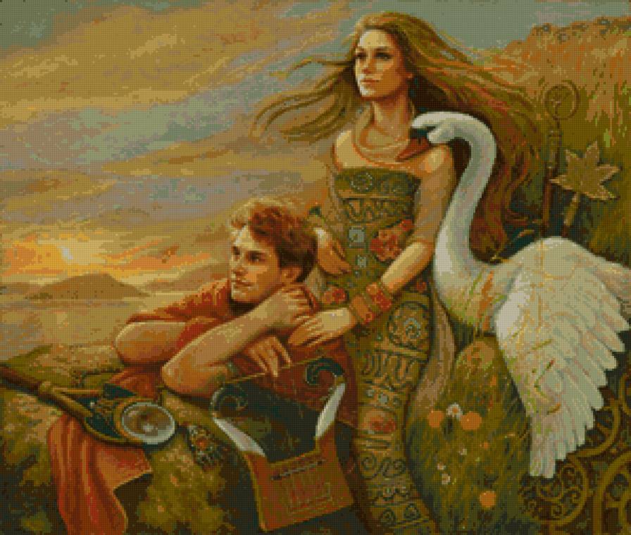 Пара - море, сказка, он и она, гусь, горы - предпросмотр