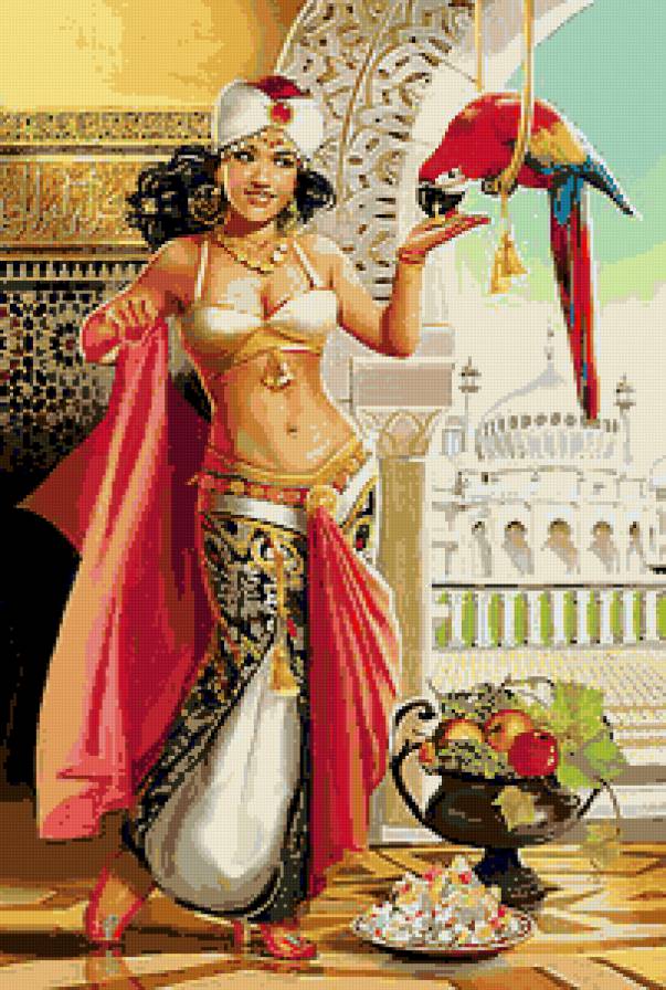 Восточная сказка - попугай, восток, девушка - предпросмотр