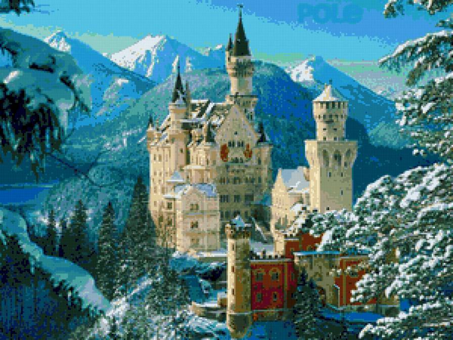 Замок в горах - горы, замок, пейзаж, зима - предпросмотр