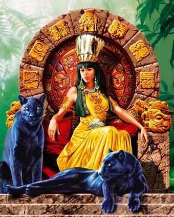 Царица с пантерами - большие кошки, девушка - оригинал