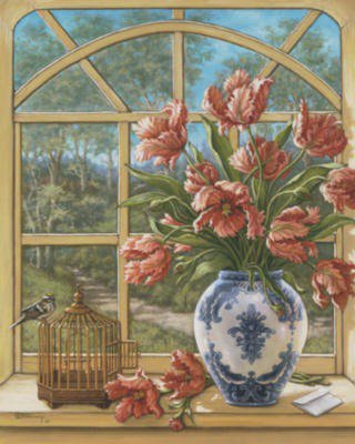 Букет на подоконнике - окно, ваза, букет - оригинал