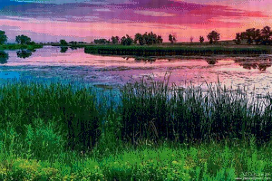 розовый  закат - вода, природа - предпросмотр