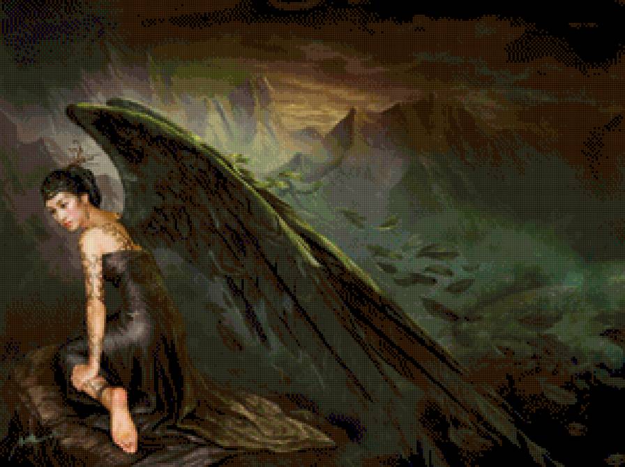 Черный ангел - ангел, ешуи танг, фэнтези, девушка, азиатка - предпросмотр