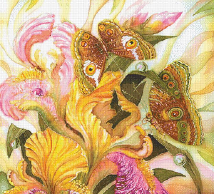 Ирисы и бабочки - картина, цветы - предпросмотр