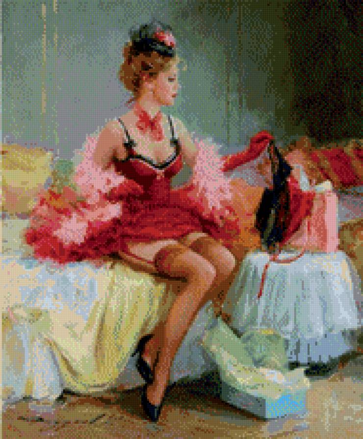 дама в чулках - девушка, картина, искусство, живопись - предпросмотр