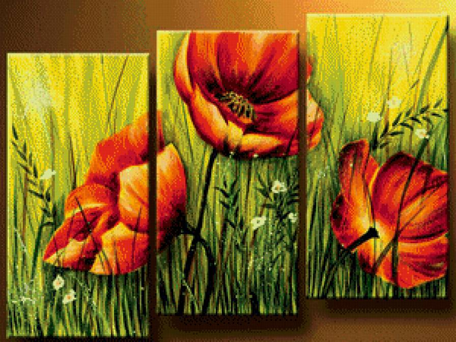 Триптих "Маки" общий вид - цветы, триптих, панно - предпросмотр