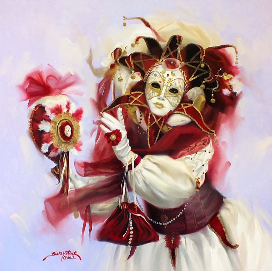 Карнавал-2 - красное и белое, нежное, арлекин, маска - оригинал