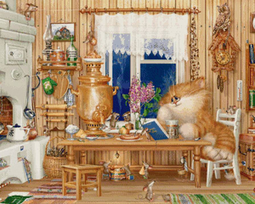 За чаем. - вечерком, быт, чаепитие, котейка - предпросмотр