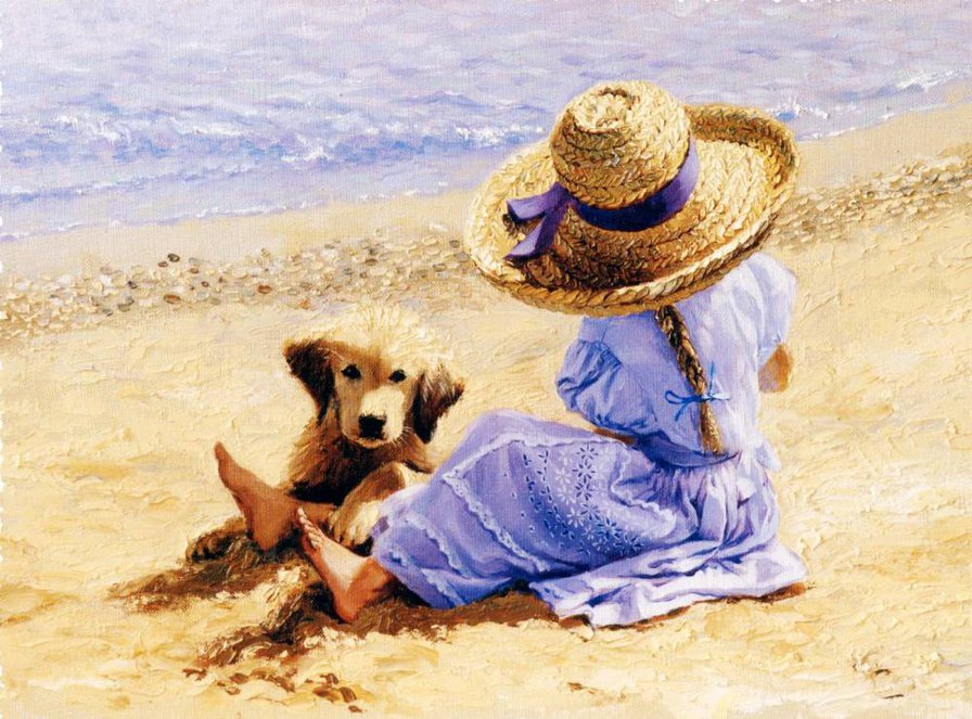 Друзья - пляж, дети, собака, лето - оригинал