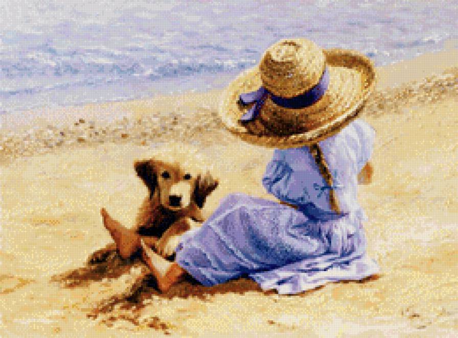 Друзья - пляж, лето, собака, дети - предпросмотр