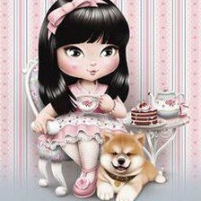 Схема вышивки «Muñequita Jolie tomando el te+perrito»