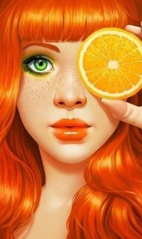 Фруктовая серия - рыжая, зеленоглазка, апельсин, портрет, девушка - оригинал