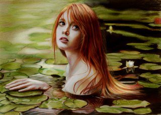 Русалка - девушка, фэнтези, озеро, арт - оригинал