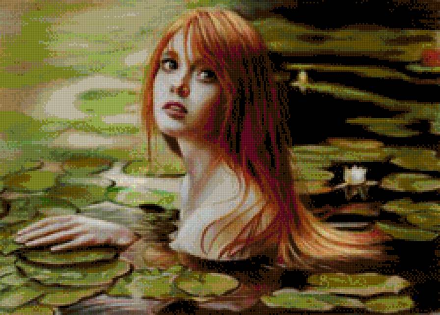 Русалка - арт, озеро, фэнтези, девушка - предпросмотр