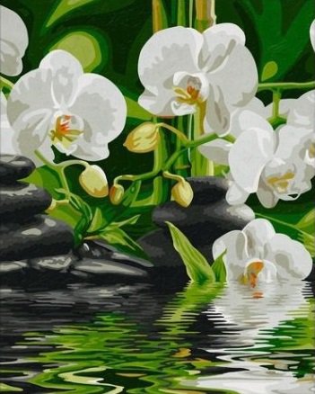 Триптих "Романтика орхидеи" чентр - романтика, панно, свечи, отражение, цветы, триптих - оригинал