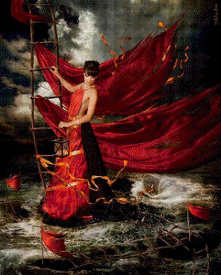 покорение стихии - красное платье, стихия, море. девушка - предпросмотр