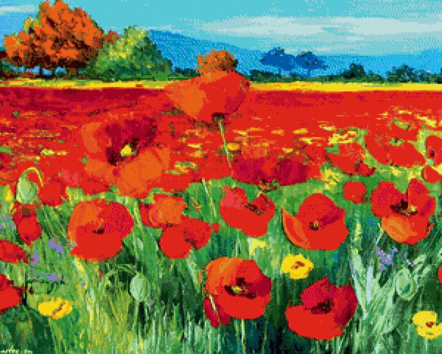 поле маков - цветы, маки, живопись, поле, пейзаж, лето - предпросмотр