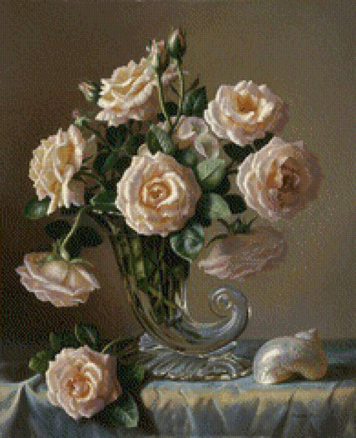 Натюрморт с розовым букетом - натюрморт - предпросмотр