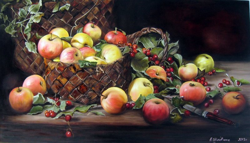 Корзина яблок - фрукты, натюрморт - оригинал
