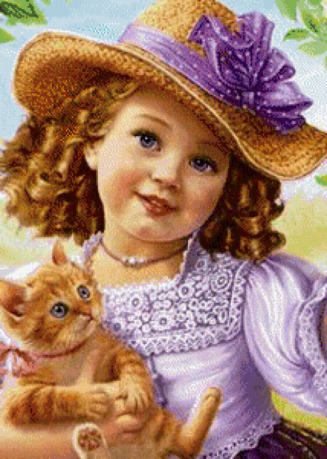 №931359 - открытки, мультяшки, цветы, природа, дети, котята - предпросмотр