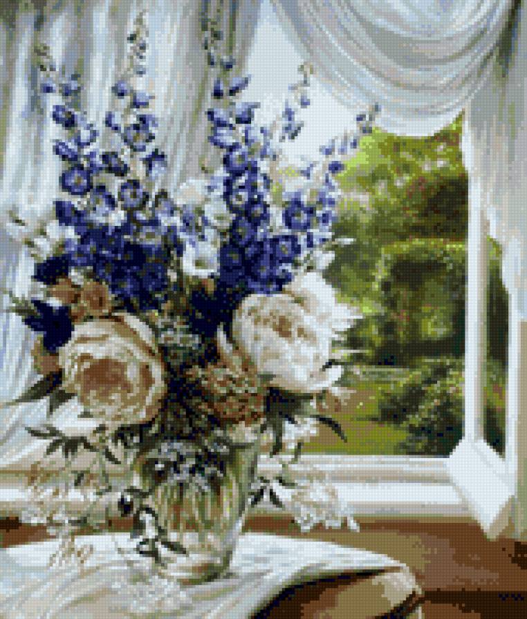 пионы и дельфиниум - цветы - предпросмотр