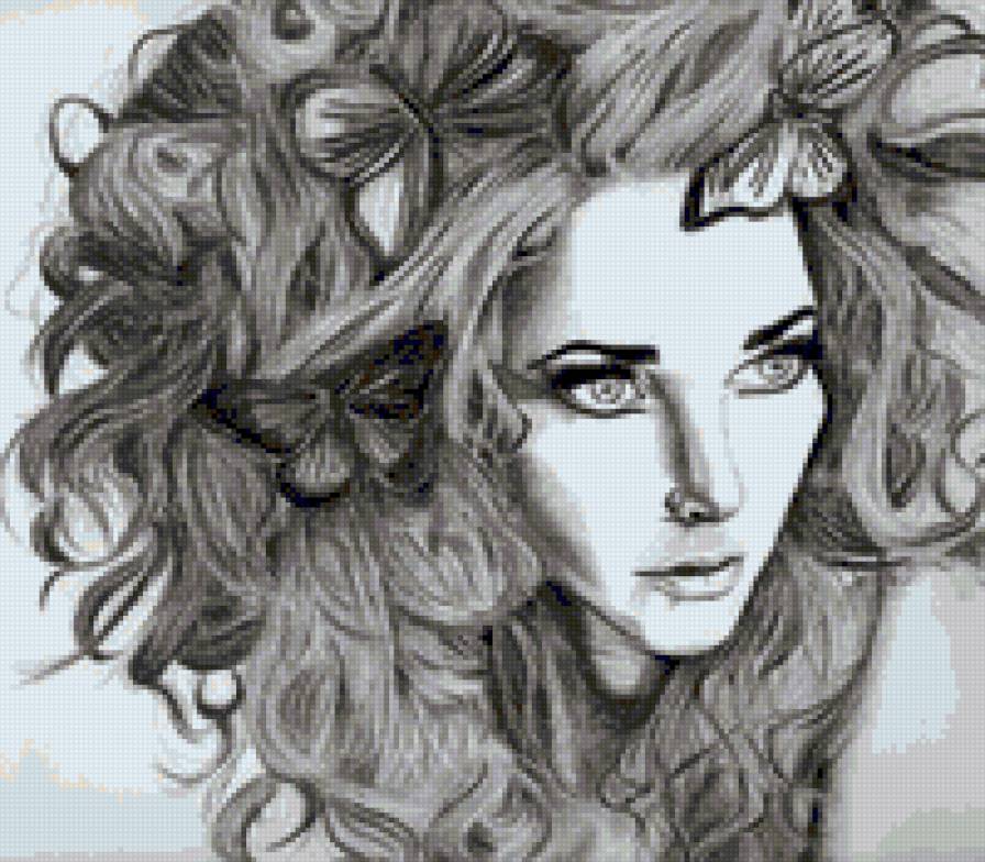 Дама с бабочками - девушка, портрет, бабочки - предпросмотр