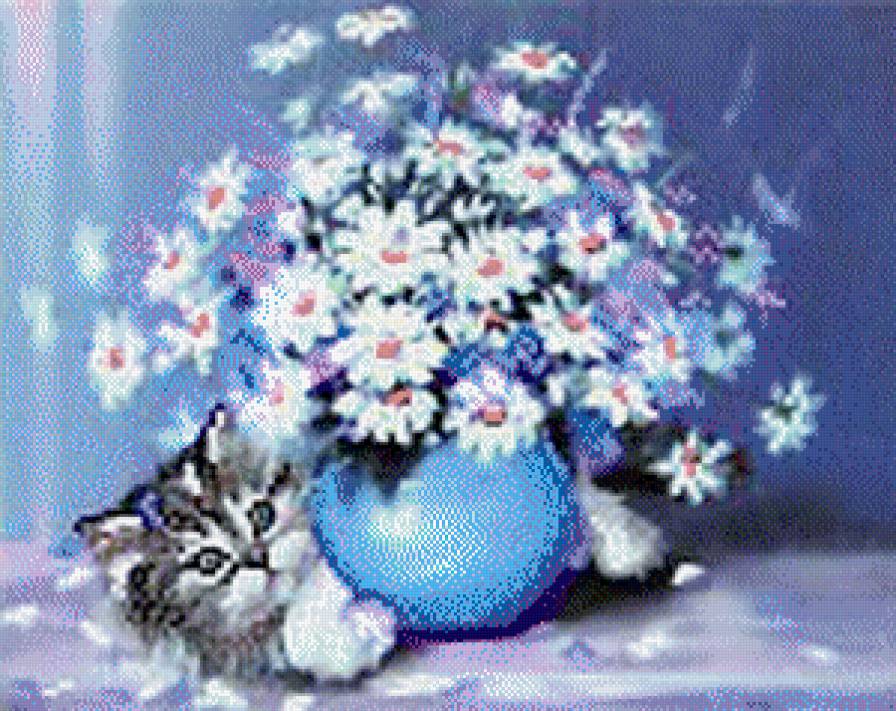 кот в цветах - предпросмотр