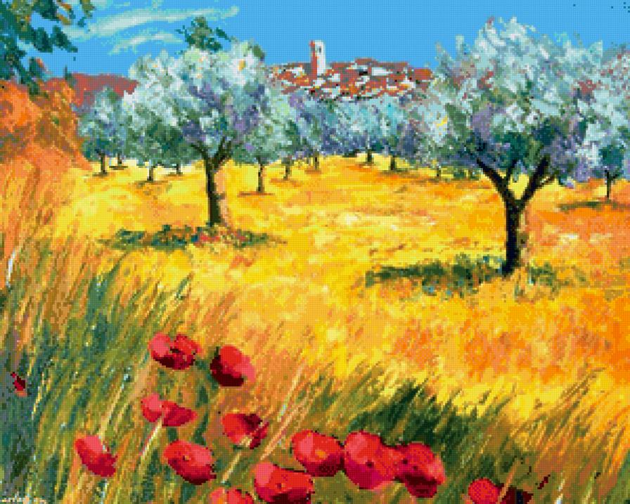 оливковый сад в провансе - сад, лето, краски, пейзаж, прованс, живопись, юг, оливки - предпросмотр