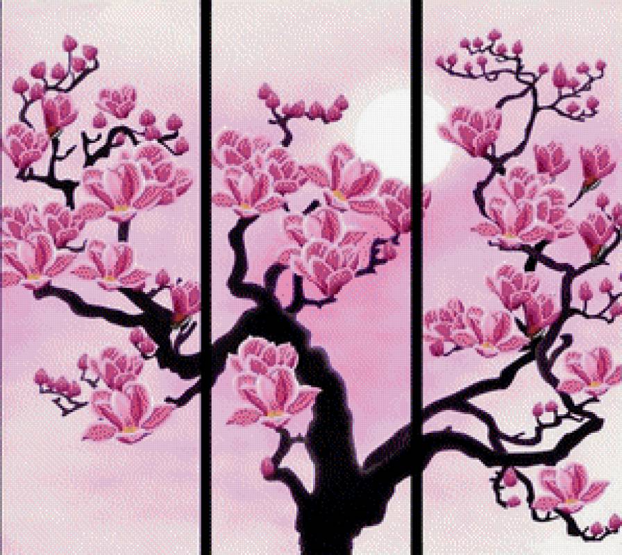 Триптих "Цветущая магнолия" - цветы, триптих, природа, панно - предпросмотр