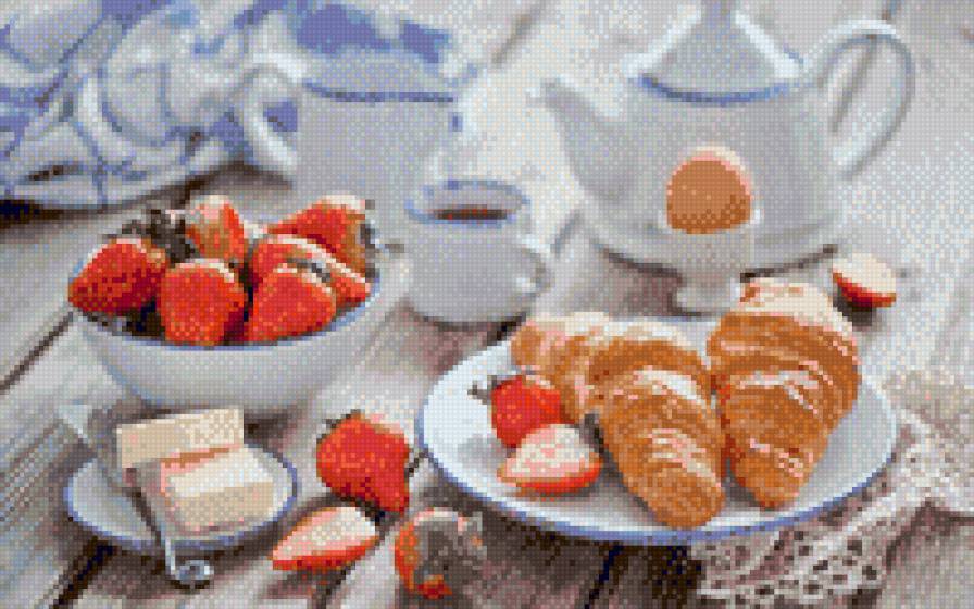 Завтрак с круассанами - завтрак, круассан, еда - предпросмотр