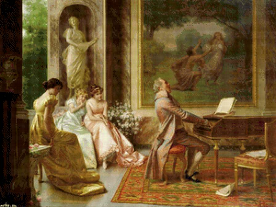 музыкальный вечер - вечер, музыка, живопись, искусство, пианино, фортепиано - предпросмотр