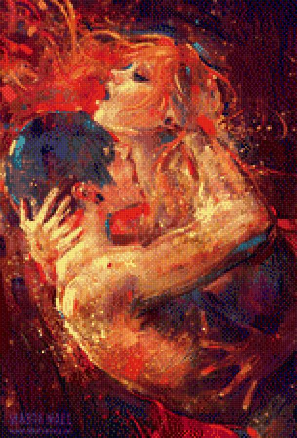 Пара - рыжая, страсть, любови, объятия - предпросмотр