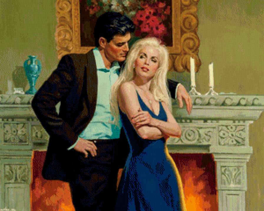 пара у камина - страсть, камин, пара, женщина, мужчина, картина, любовь - предпросмотр