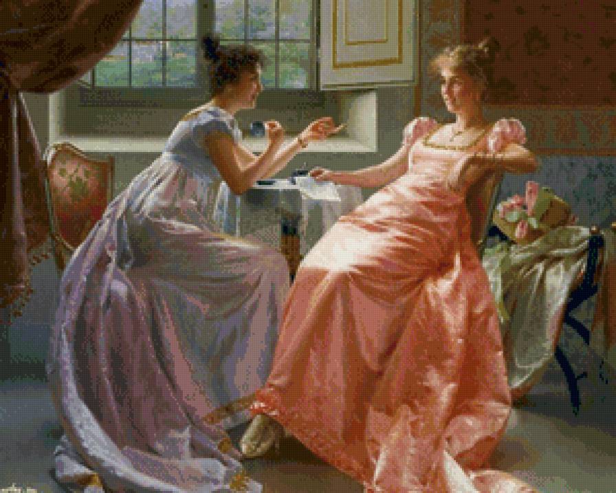 чаепитие - чаепитие, письмо, романтика, беседа, чай, девушки, вечер - предпросмотр