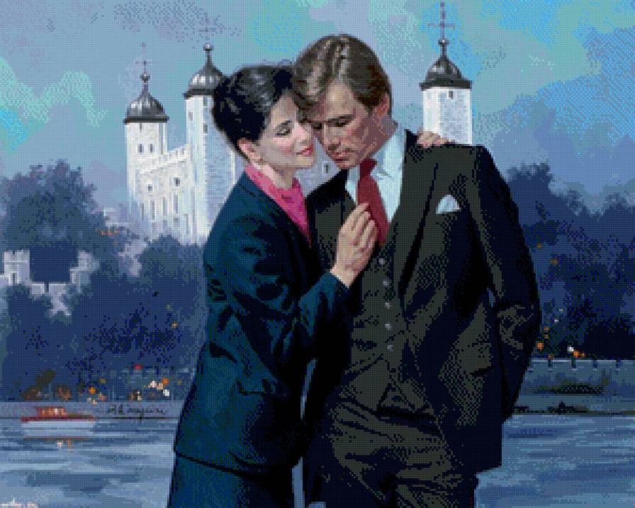 пара влюблённых - пара, замок, страсть, любовь, мужчина, женщина, романтика, вечер - предпросмотр