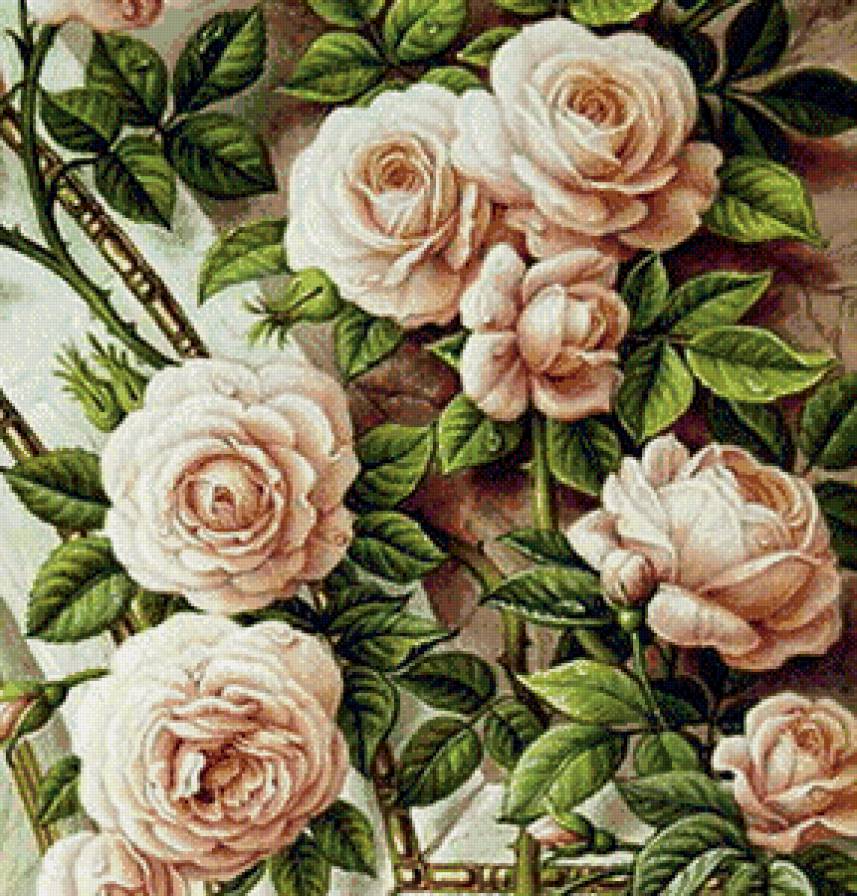 Панно "Розы в пастельных тонах" - цветы, панно, подушки, розы - предпросмотр