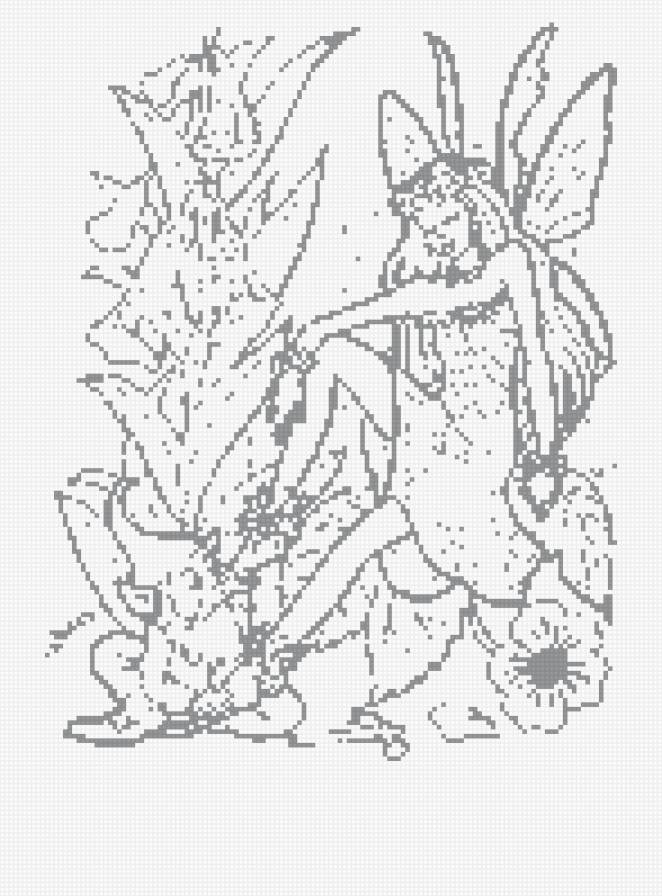 Фея и гном - монохром, девушка, фэнтези - предпросмотр