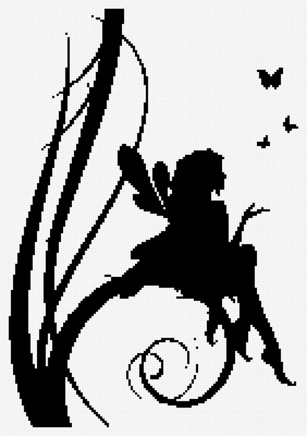 Силуэт 10 - девушка, монохром, фэнтези - предпросмотр