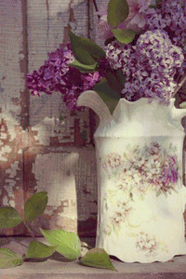 Букет сирени - сирень, букет, ваза, ветка, натюрморт, кувшин, листья - предпросмотр