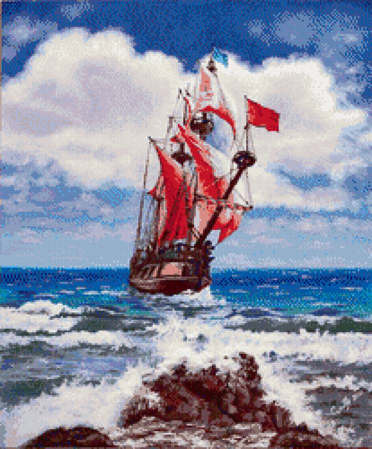 Розовые паруса. - корабль с парусами. - предпросмотр