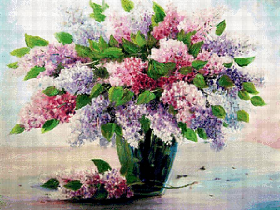 букет сирени в вазе - ваза, весна, живопись, нежность, натюрморт, сирень, букет - предпросмотр